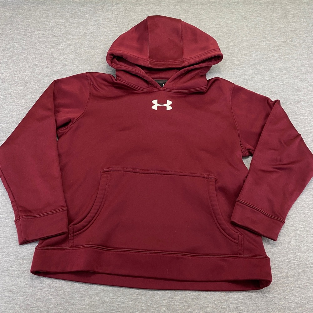 Under Armour Hoodie Kids Small Maroon Fleece Logo Pullover
